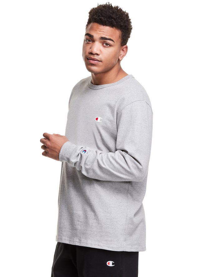 Champion Heritage Long-Sleeve Embroidered C Logo Erkek Tişört Gri ( XOJWGB569 )